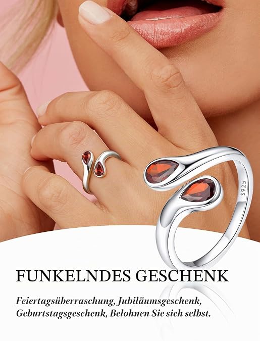 Bestyle Adjustable Rings Women's 925 Silver Droplet Ring Gemstone Ring Open Thumb Ring Simple Ring Teardrop Chunky Rings Size Adjustable from 50-60