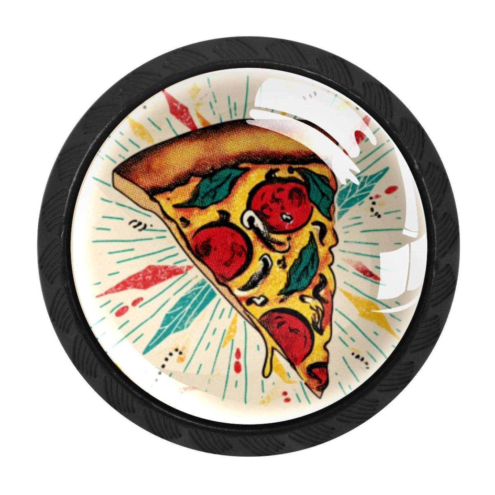 CHENZZZZ 4 Pack Cabinet Handles Black Retro Pizza Print (1) Cabinet Knobs Draw