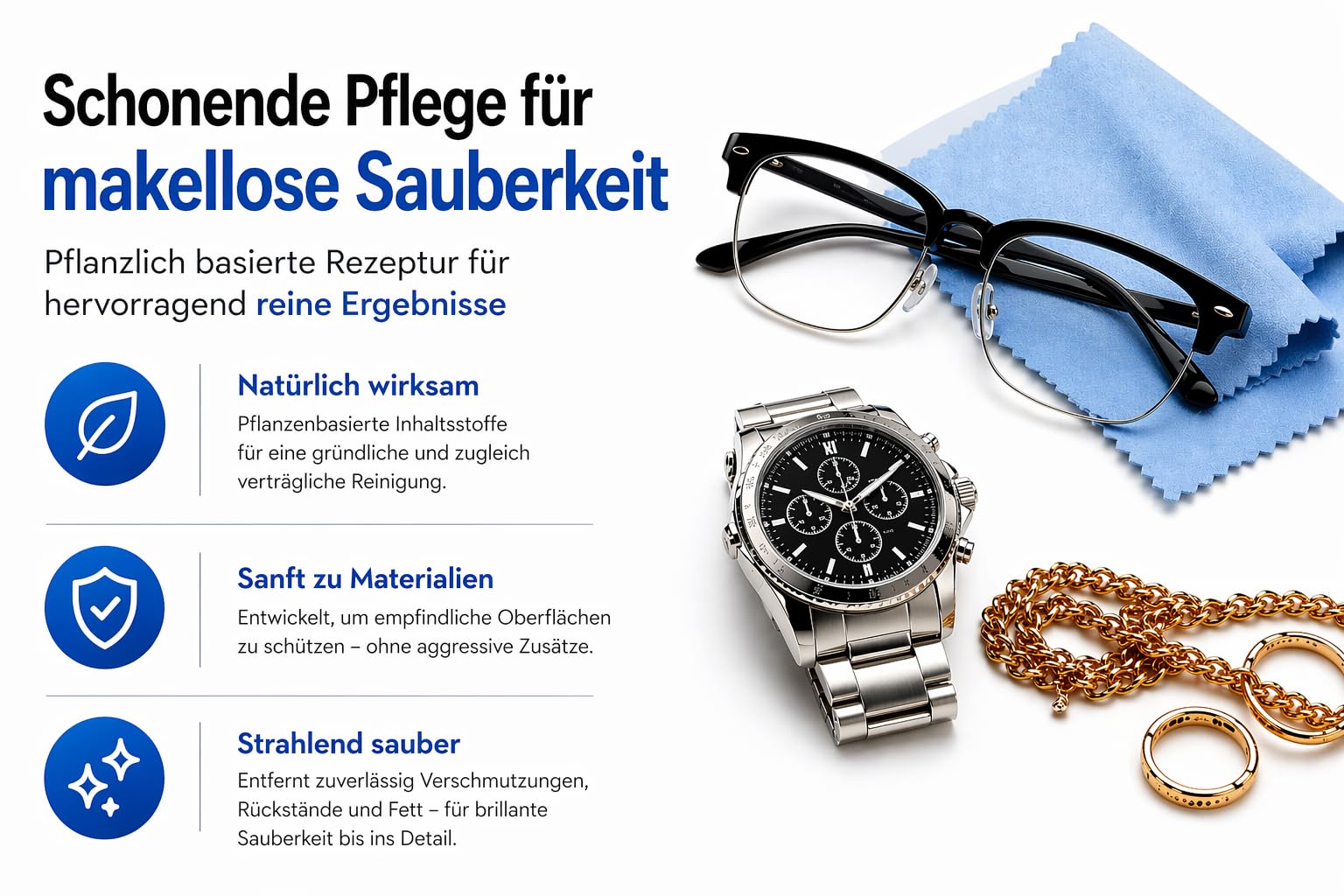 Ultraschallreiniger 2x 1000 ml - KONZENTRAT - Für Brillen, Schmuck, Uhren, Zahnersatz & Kleinteile - Reinigungskonzentrat für Ultraschallgeräte - Materialschonend & Hochwirksam