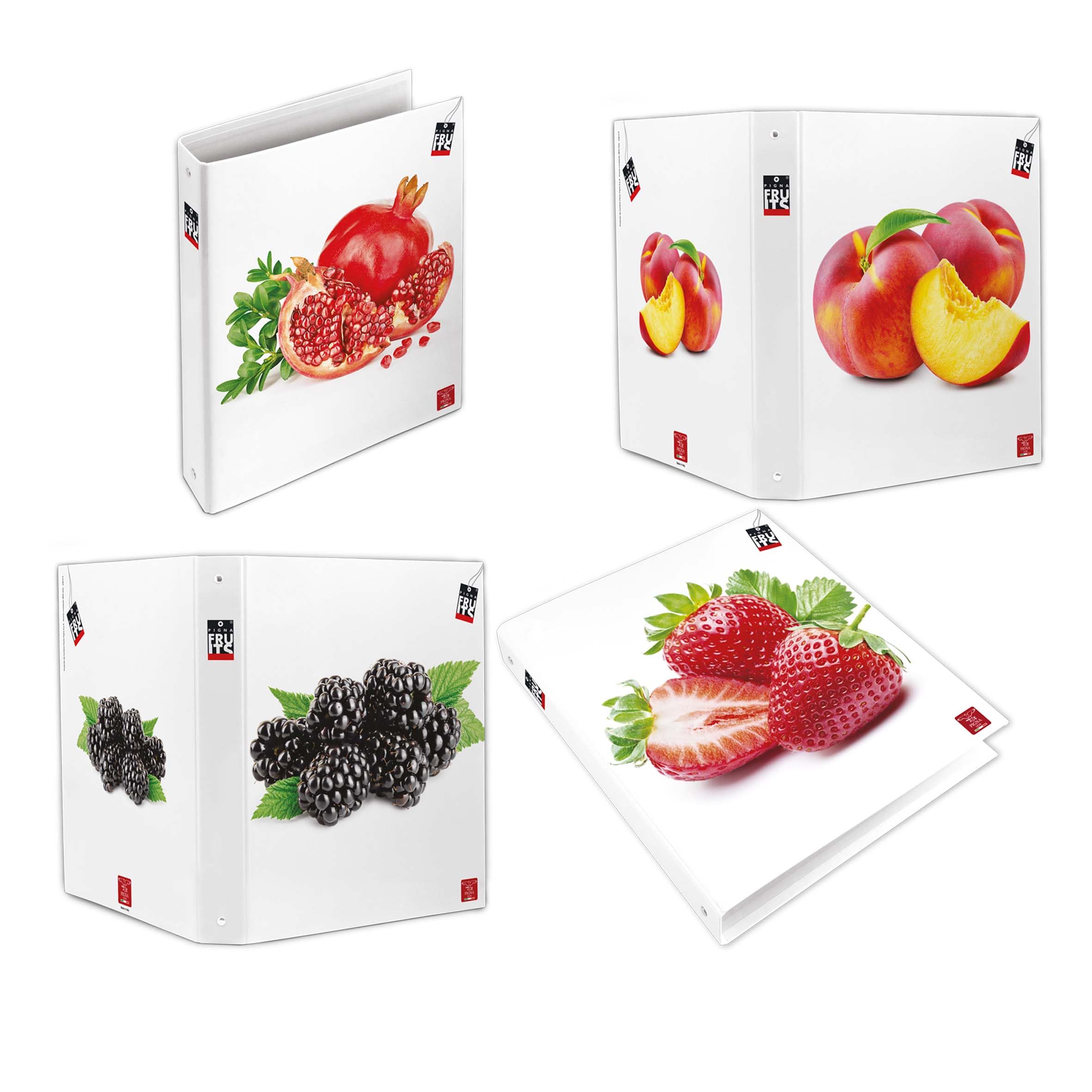 Pigna, Fruits A4 Ring Binder Assorted Fruit Subjects with Rings, Organization of School Notes and/or Documents, Size 27 x 32 cm, 5 Pieces