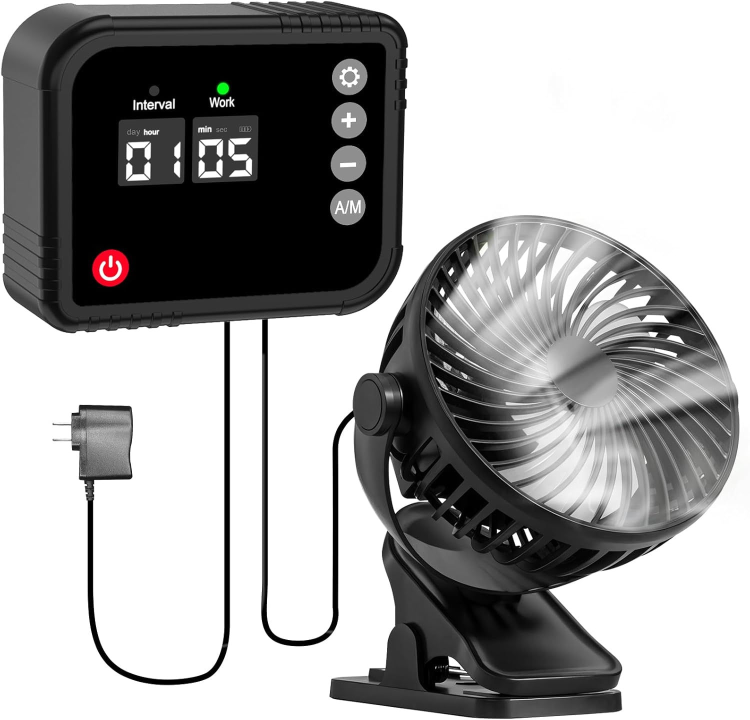 Lewisia Electric Cooling Fan with Timer, Digital Display, 360-Degree Rotation Fan, Clip-On Design for Chicken Coop, Greenhouse, Pet House, Shed