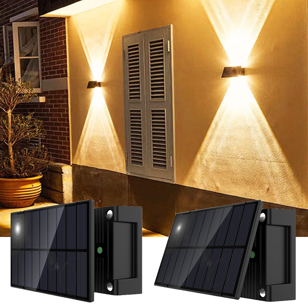 Lámpara de pared solar para exterior, iluminación LED para exterior, impermeable, inalámbrica, impermeable, para porche, camino, garaje (Blanco cálido*2)