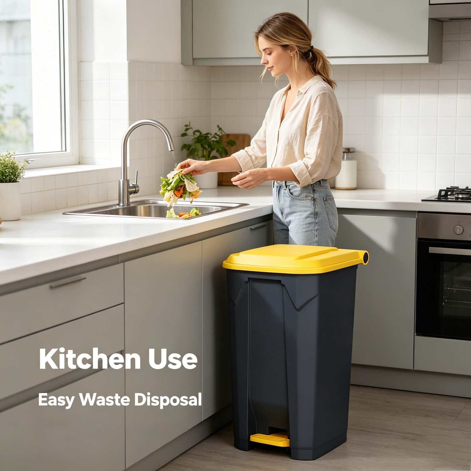 YSUEFIJO Pattumiera A Pedale con Coperchio, Cestino Spazzatura Grande, Bidone Rifiuti Cucina con Coperchio, Contenitore Immondizia Ampia capacità, Pattumiera Bagno Ufficio, Apertura Facile Pedale