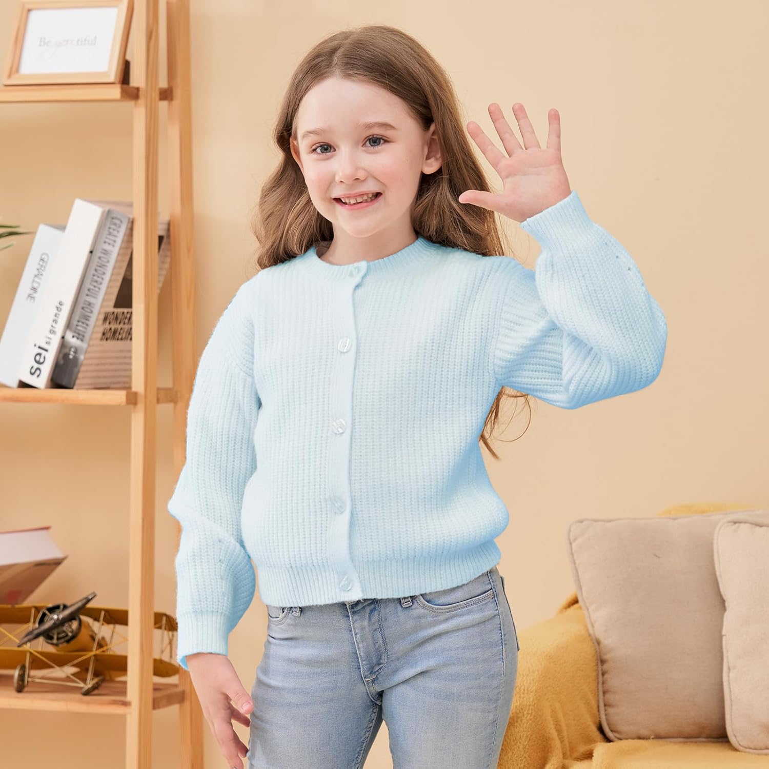 Girls' Cardigan with Button Loose Long Sleeve Shrug Sweaters Cropped Uniforms Kids Knit Sweater Outerwear - Image 6