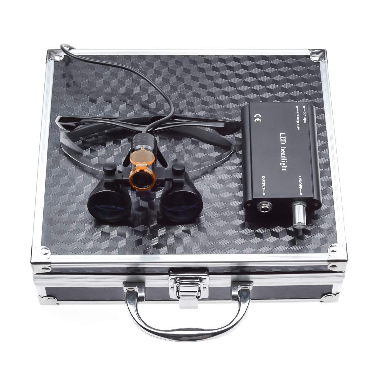 Mike Dental 008 Loupes jumelles chirurgicales Noir 2,5 x 420 mm + lampe frontale LED portable 5 W avec clip lampe frontale avec filtre + boîte en aluminium