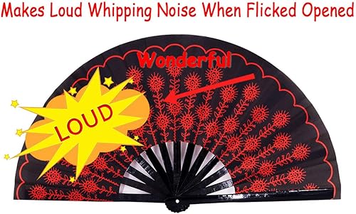 Miniatura 5 de Amajiji Abanico grande plegable de mano para mujereshombres, abanicos de mano chineasejaponés de bambú y tela de nailon, perfecto para refrescar,