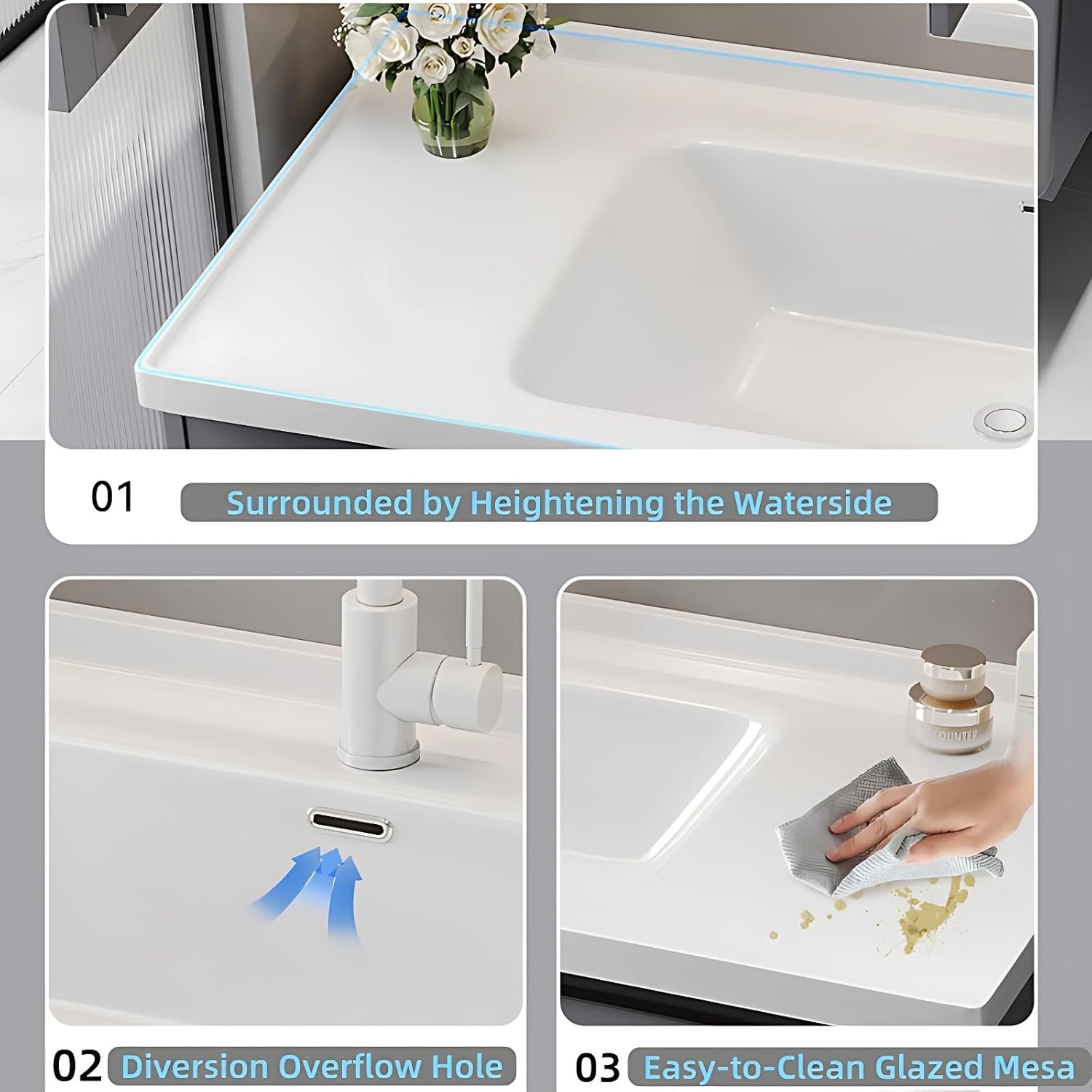 28in Fashion Bathroom Vanity - Gray Forward Bathroom Vanity Set & Single Sink, Comprising Smart LED Mirror Cabinet and Modern Pedestal Sink Cabinet, Tall Bathroom Storage Cabinet with 2 Soft Drawers