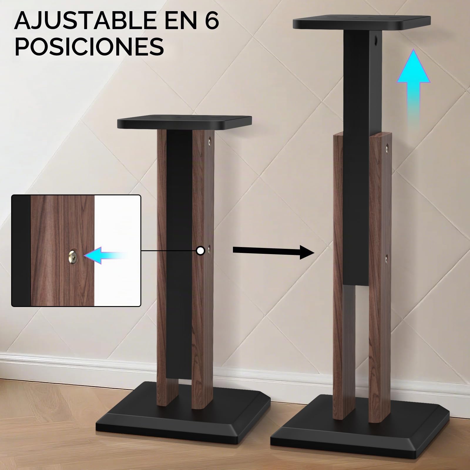 Par de soportes de madera para altavoces de 63 a 84 cm, altura ajustable (63-84 cm), soportes universales para altavoces de escritorio, soportes para monitor de estudio, experiencia de escucha de