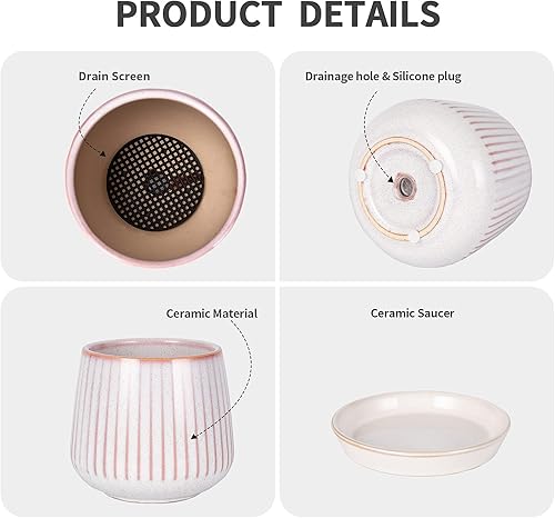 Miniatura 9 de TAMAYKIM 4.25 + 5.5 + 7 Inch Ceramic Plant Pots with Drainage Holes and Saucers, Small to Large Planter Sets for Plants, Succulent, Cactus and Green