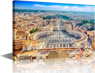 TUMOVO Large Canvas Wall Art 1 Piece Famous Saint Peter's Square in Vatican and Aerial view of the Rome City During Sunny Day Pictures Print on Canvas for Living Room Wall Decoration, 36" Wx24 H