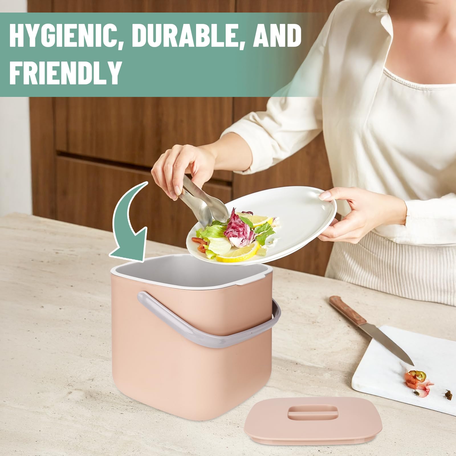 Pattumiera Biologica da Cucina,Bidone per Compost da Cucina,Piccolo Contenitore per Rifiuti con Coperchio,Pattumiera Umido,Lavabile in Lavastoviglie,Cestino per La Spazzatura