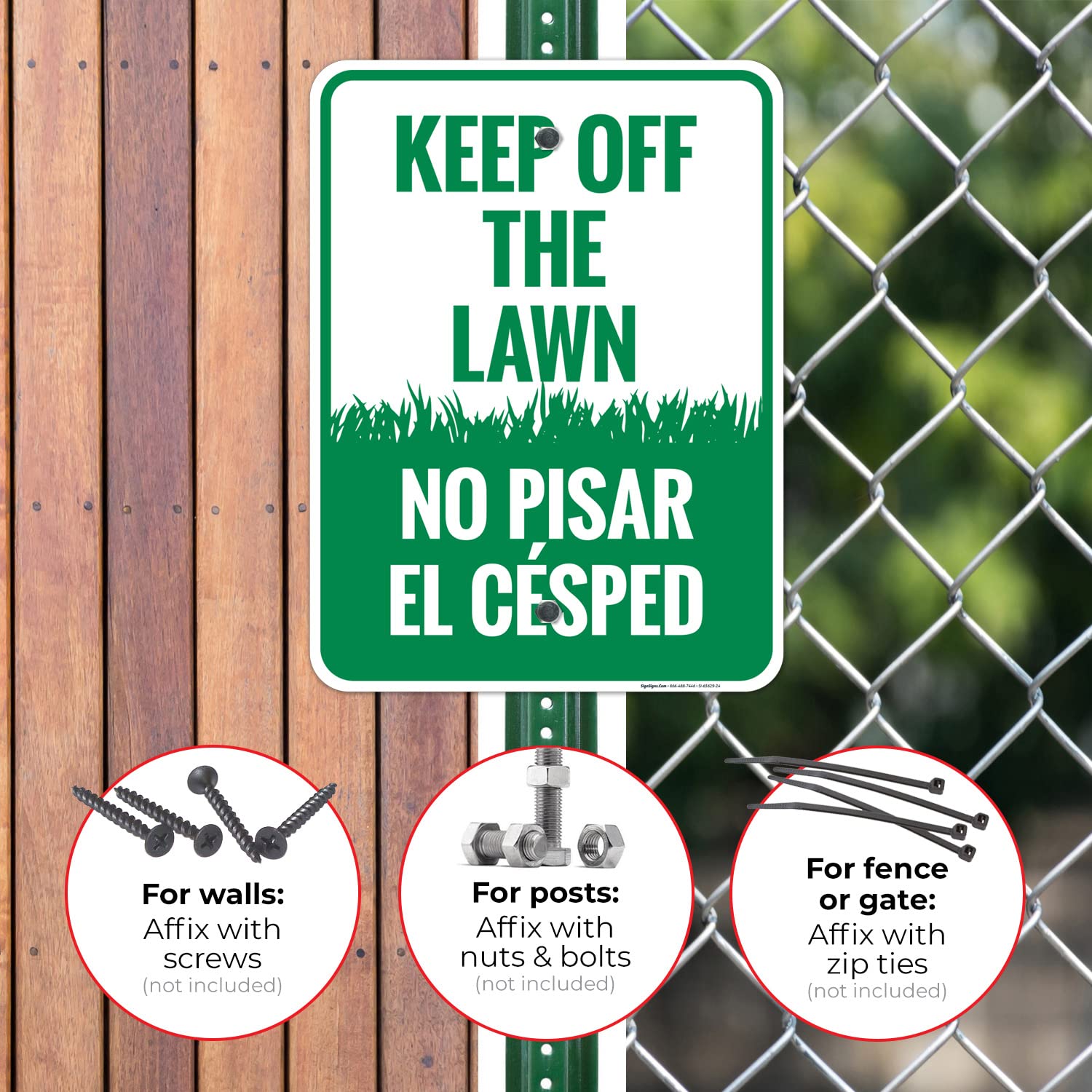 Keep Off The Lawn Bilingual Sign, 18x24 Inches, Rust Free .063 Aluminum, Fade Resistant, Made in USA