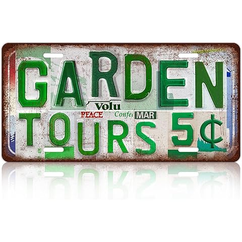 Vintage Garden Tours 5 Cents License plate Wall Decor Metal Sign Tin Signs for Gard...