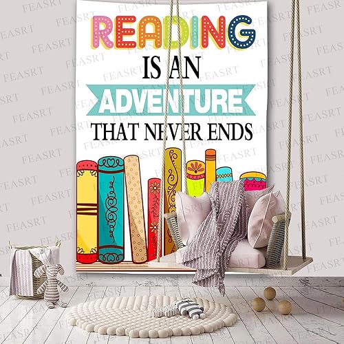 Miniatura 6 de FEASRT Tapiz de lectura, libros coloridos que leen es una aventura que nunca termina, decoración artística para colgar en la pared, 40 x 60