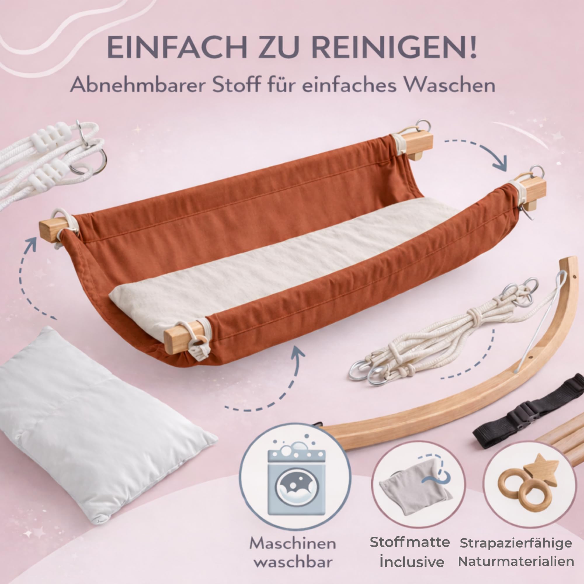 Hamac chaise longue suspendue ergonomique avec structure en bois, confortable, portable, design moderne pour intérieur et balcon