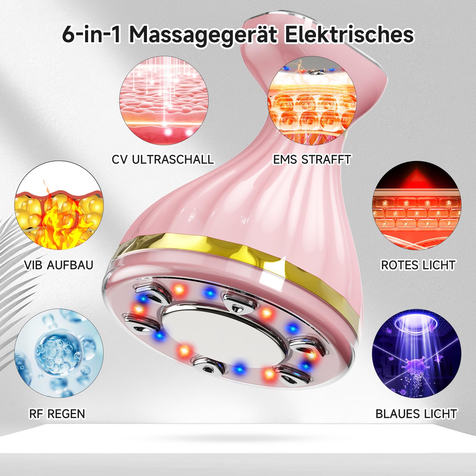 6-in-1 Kavitationsgerät Anti-Fett-Massagegerät mit Ultraschall-RF, EMS, rotem/blauem Licht, für Gesicht und Körper