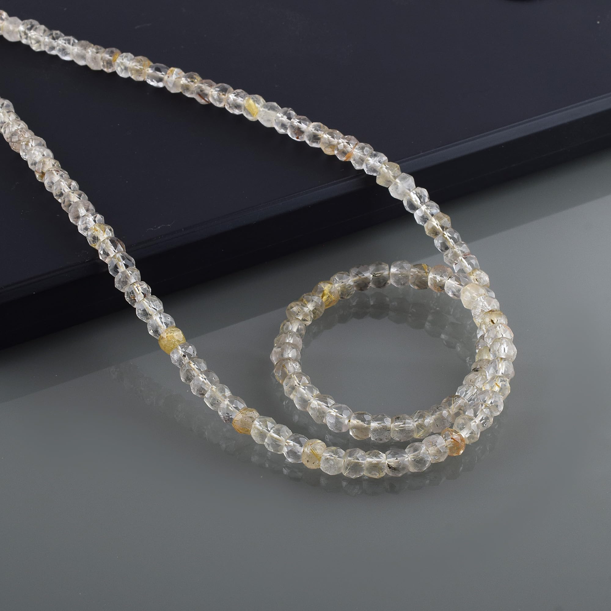 Collar de rutilo dorado natural: cadena de plata 925 con piedra preciosa de cuarzo de cristal facetado redondo – elegante regalo de joyería de rutilo para mujeres, Gema Plata