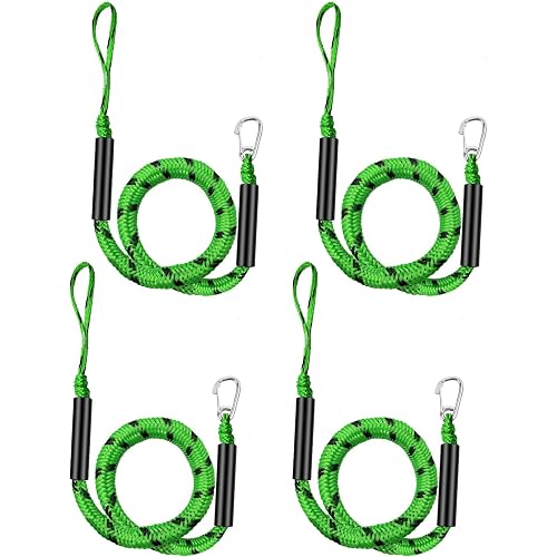 Boat Bungee Dock Lines, Mooring Rope with Stainless Steel Clip,Boat Ropes for Docking, Boat Accessories, Suit for PWC, Kayak, Seadoo, WaveRunner, Pontoon, Bass Boat, 4ft (Green&Black)