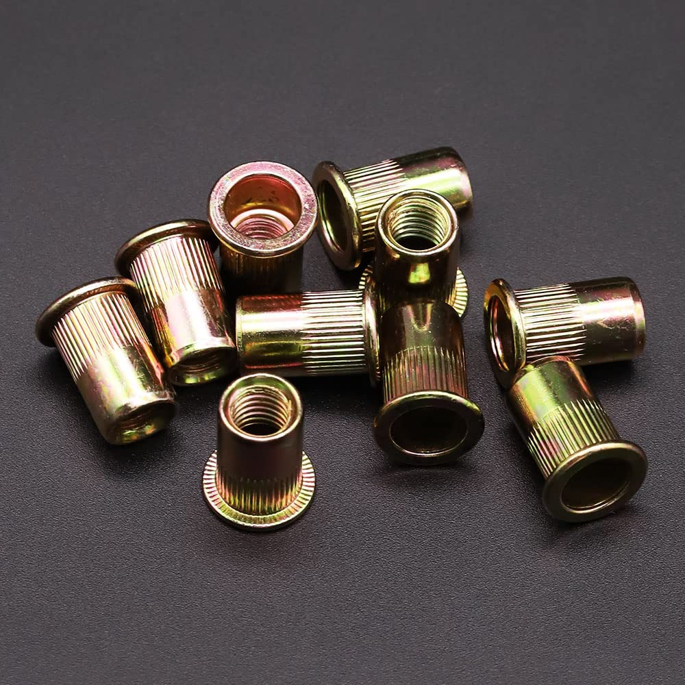 10-Pack 1/2-13 Rivet Nut with Knurled Body, Carbon Steel, Yellow ZInc Plated, Nut Insert