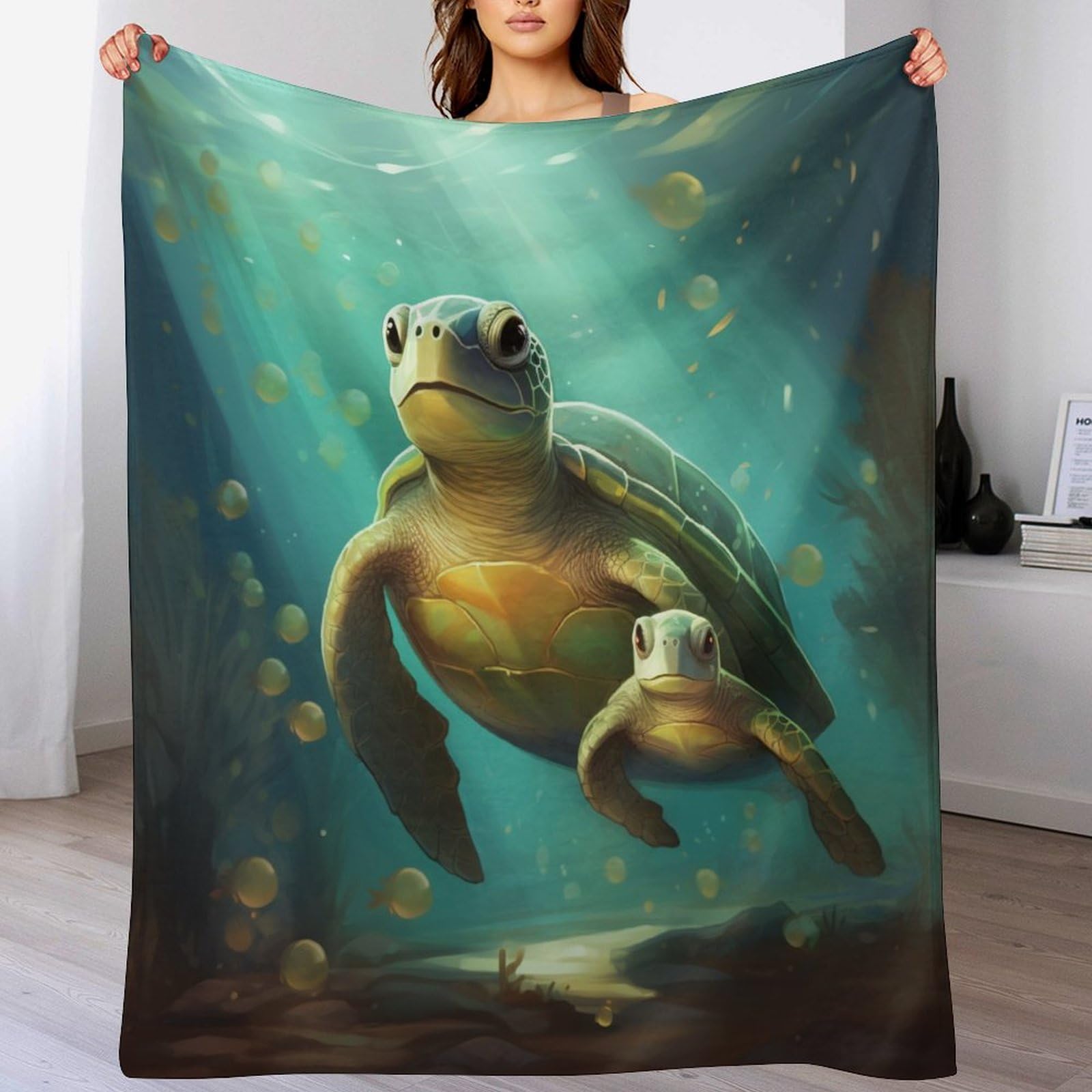 Plaid couvertures en flannel douce et confortable, jeté de canapé lit tortues 150x200