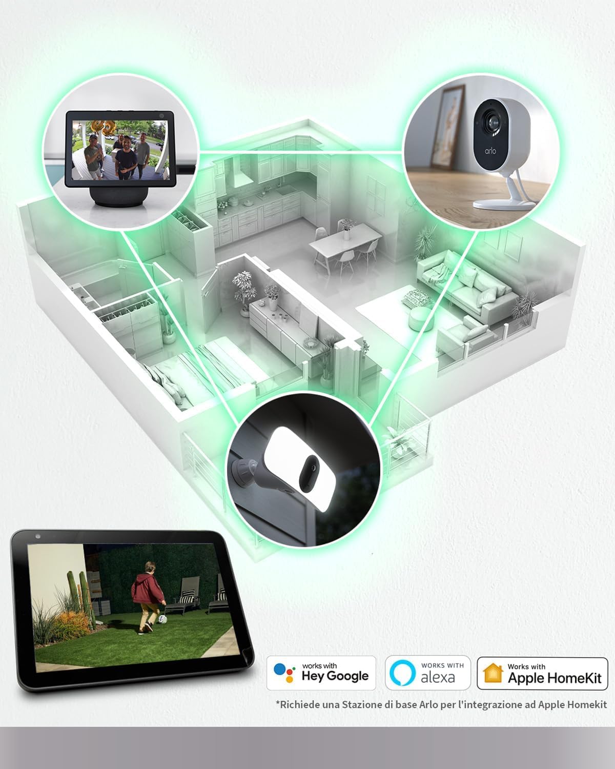 Arlo Videocitofono Wireless HD e Telecamera con Faretto 2K WiFi Bianca – Protezione Intelligente per la Casa, Visione Notturna, Rilevamento del Movimento, Audio Bidirezionale, Compatibile con Alexa