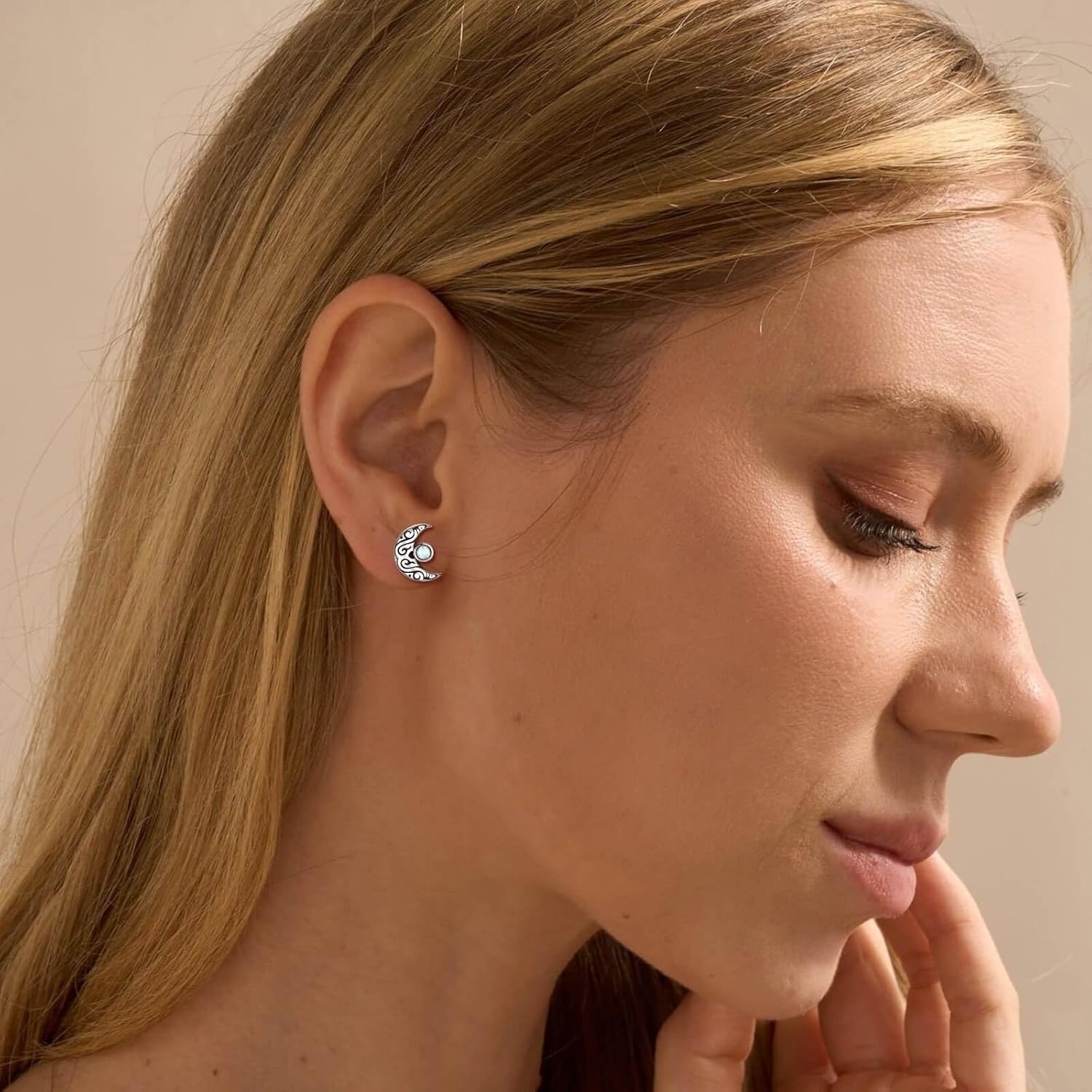 925 Sterling Silver Opal Moon Earrings Hypoallergenic Crescent Moon Stud Jewelry Gifts for Womem - Image 5