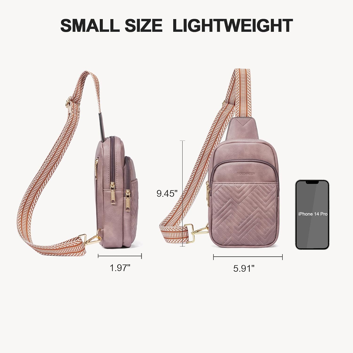 BOSTANTEN Sling Bag Quilted Crossbody Bags for Women Cross Body Purse Leather Fanny Pack with Adjustable Guitar Strap - Image 2