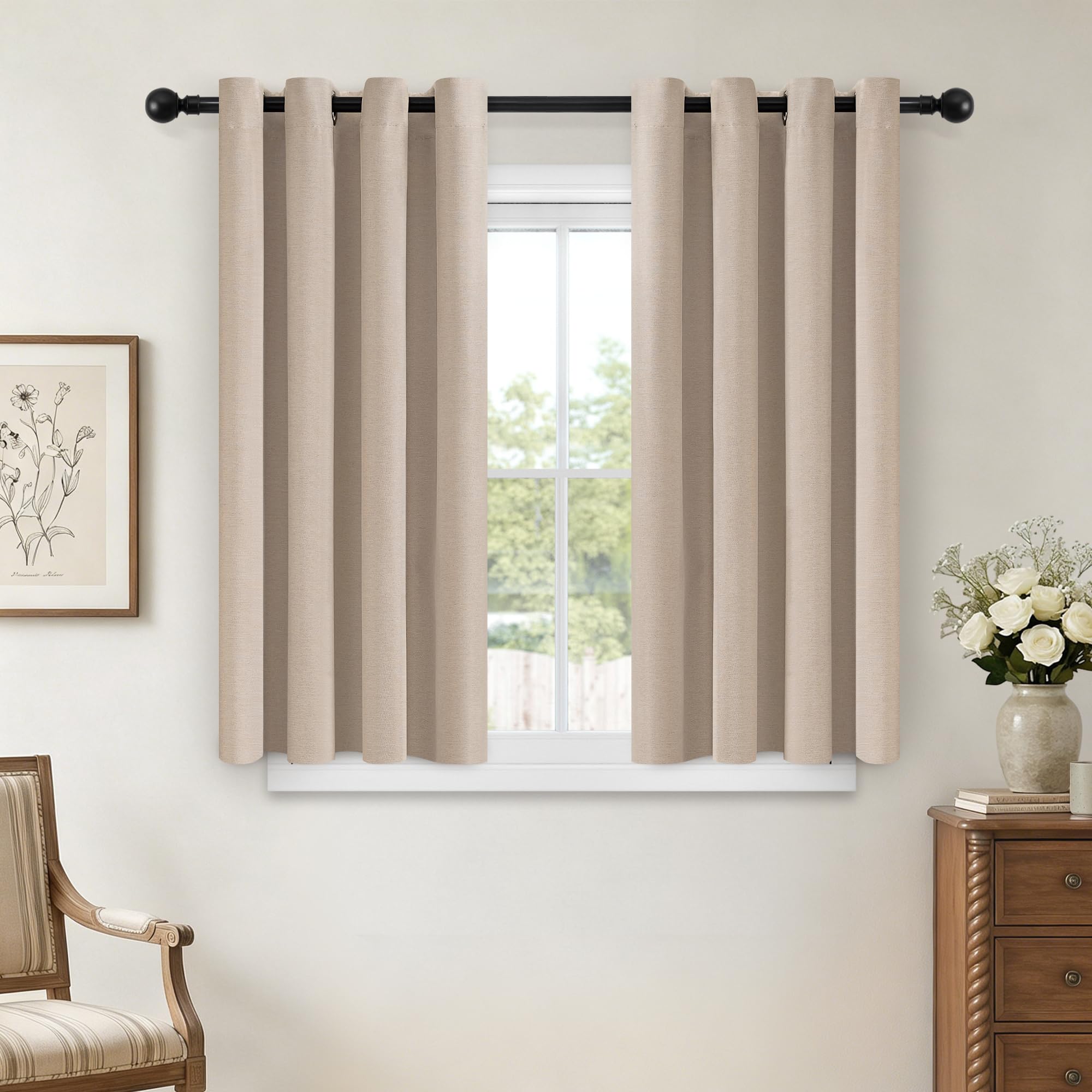 Best Baisite 100% Blackout Curtains Cream Linen Drapes 2 Panels 52"W x 54"L — image 1