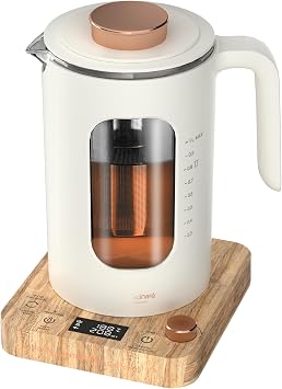 INTASTING Electric Tea Kettle, Electric Kettle with Tea Infuser, 1F Knob Temperature Control, BPA-Free Glass, 1200W Fast Heating, Easy to Clean, 1 Liter Cream White