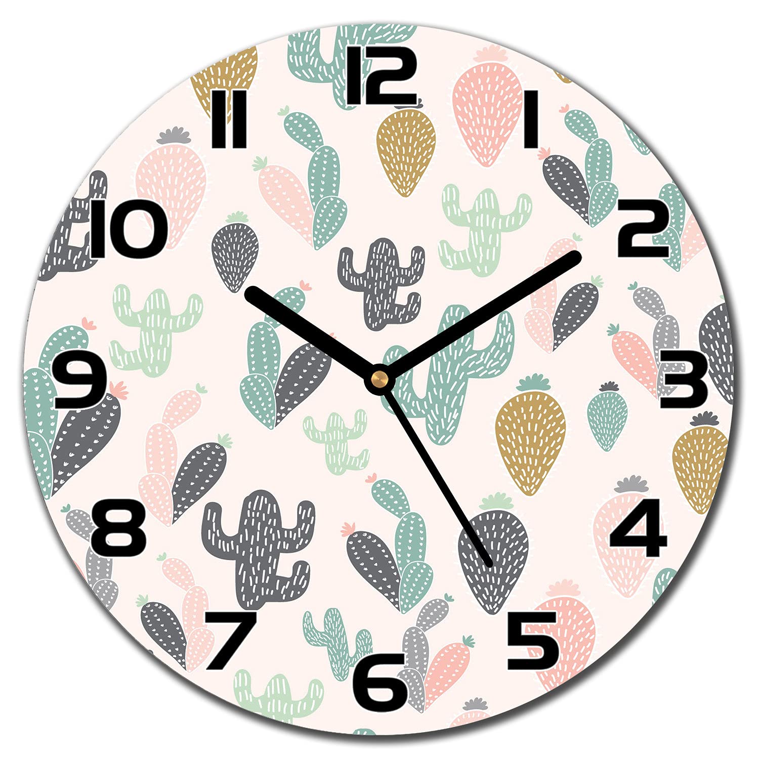Horloge en verre sécurité 30 cm cactus au design moderne et épuré