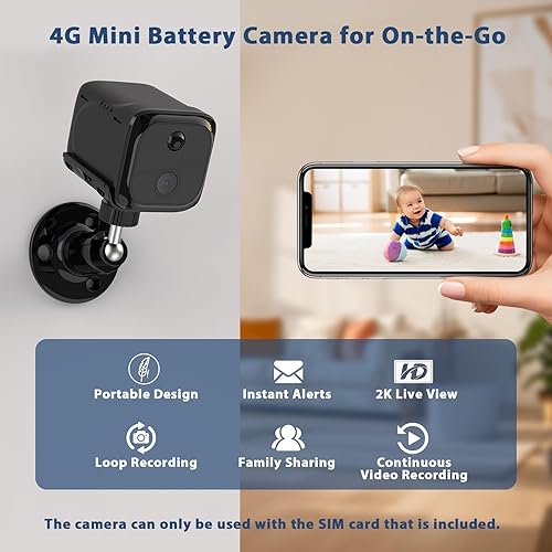 Miniatura 2 de Cámara de seguridad sin WiFi, cámara de seguridad celular para interiores, cámara de vigilancia 4G LTE para el hogar, no es compatible con WiFi,