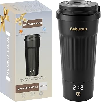 Travel Electric Kettle Portable Water Boiler, 400ml Small Tea Maker with 6 Temp Settings LCD Display, 316 Stainless Steel Vacuum Insulated Tumbler, 100V-240V, Gifts for Men Women