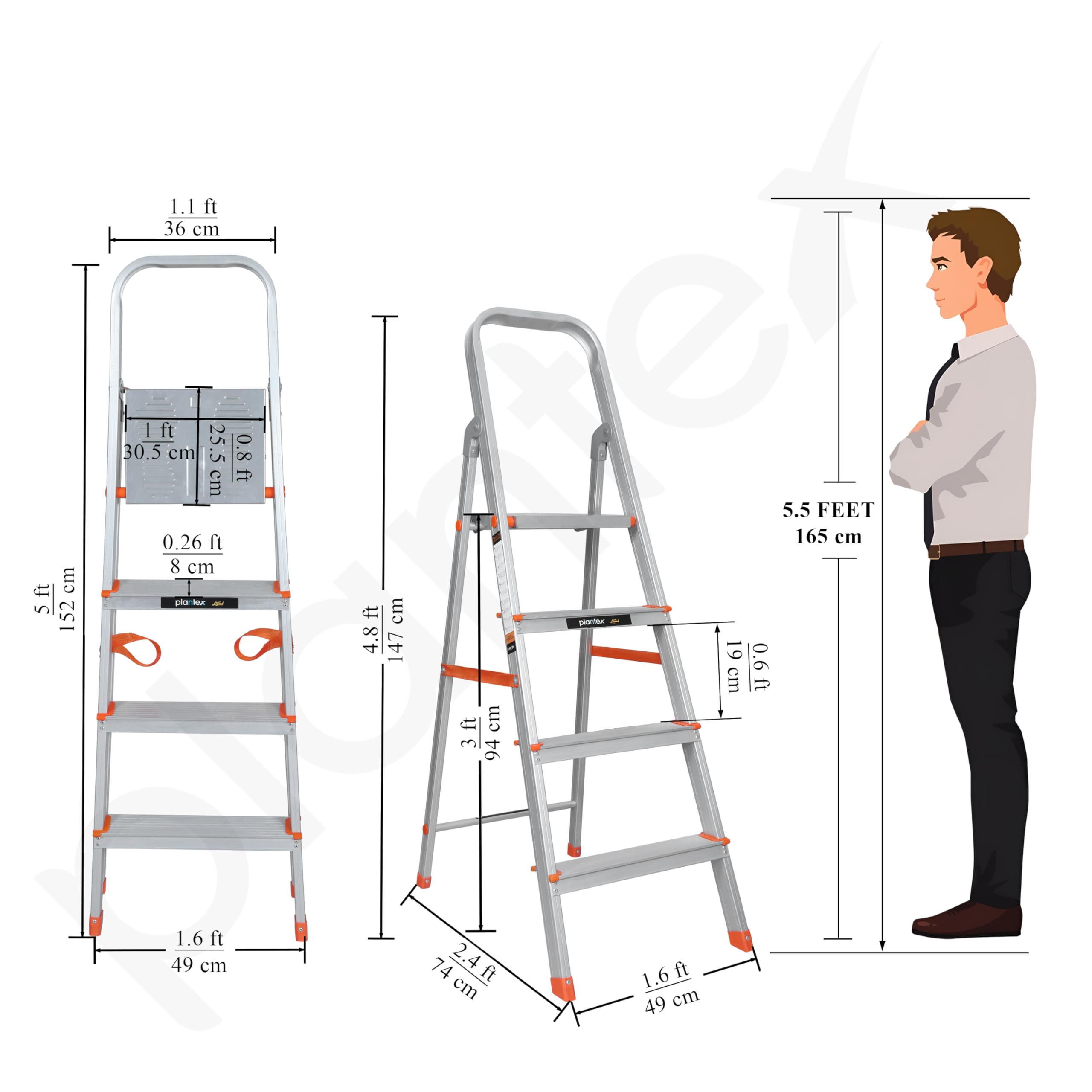 Plantex Legend 4 Step Ladder - Lightweight & Foldable -3