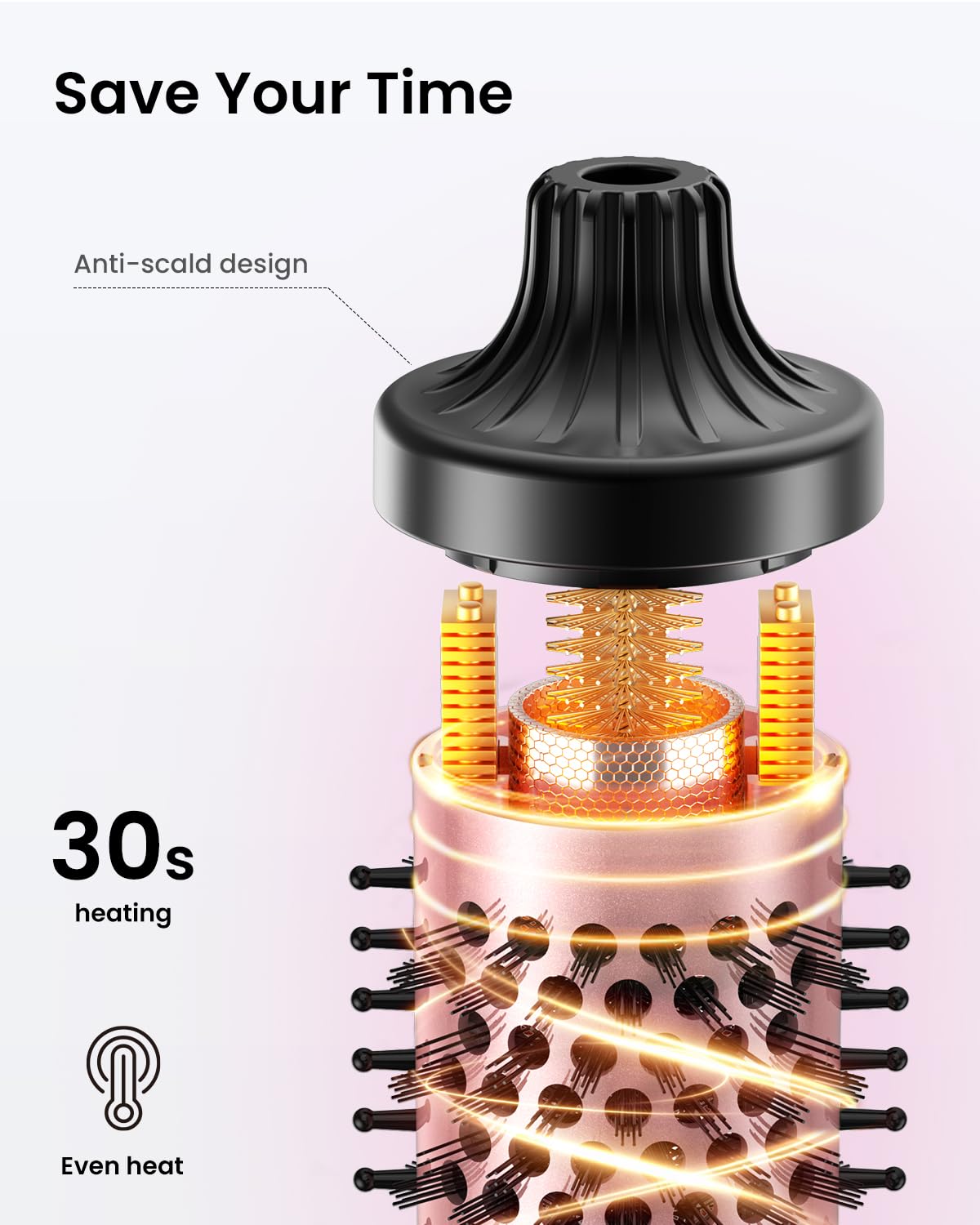 Thermal Brush Termiczna szczotka do włosów Blowout Boost, okrągła elektryczna szczotka termiczna, jonowa szczotka termiczna, 8 regulacji temperatury, do naturalnych loków