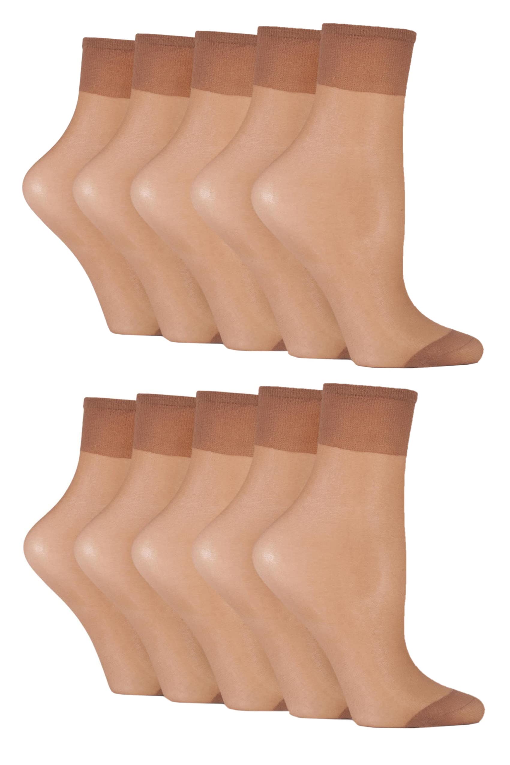 SockShop Womens Ankle Highs Pop Socks Short Nylon Stockings Hosiery 15 Denier in Various Shades One Size Pack of 10 Ankle - Hazelnut 4-8