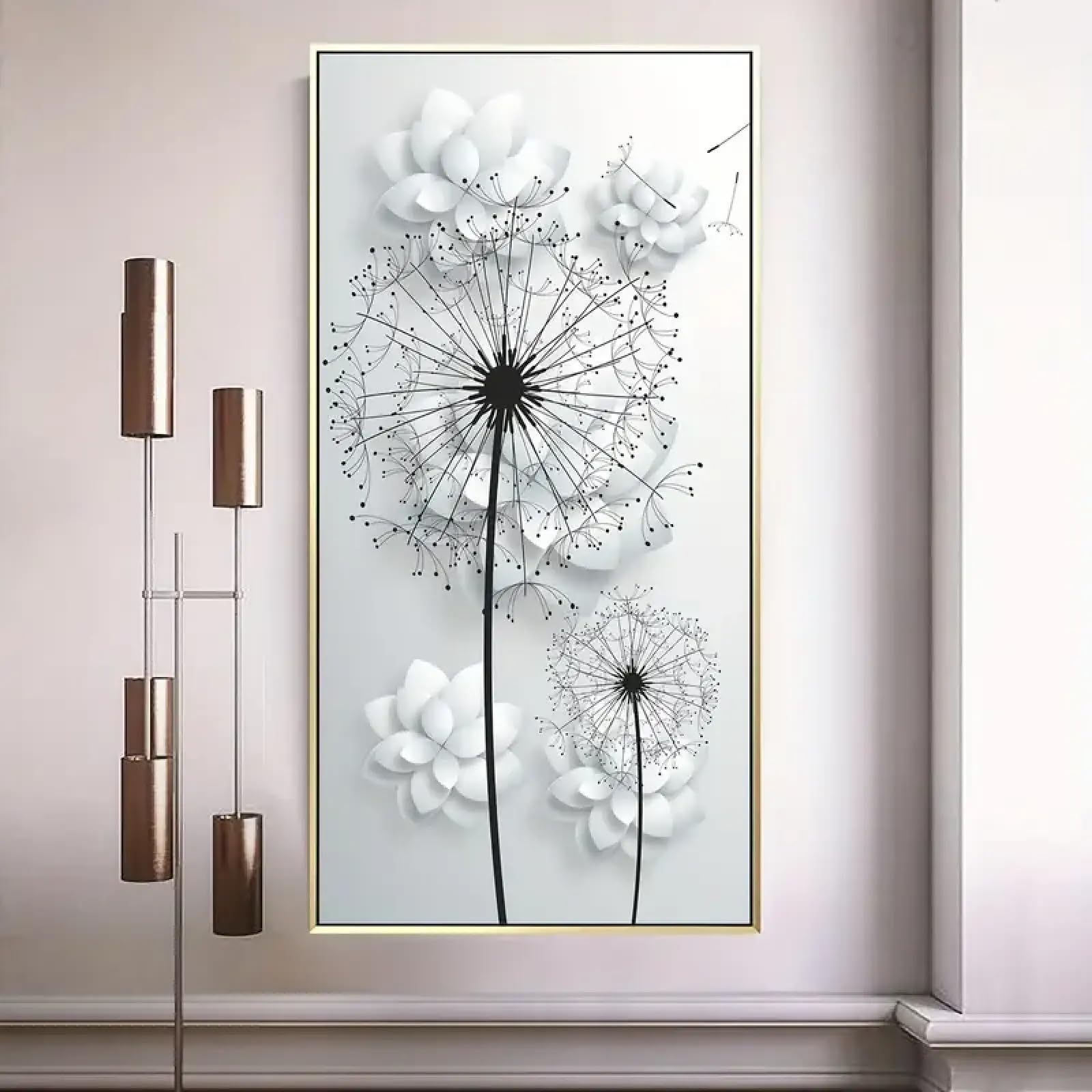 Art moderne fleurs blanches tableau sur toile encadré 55x110 - 8