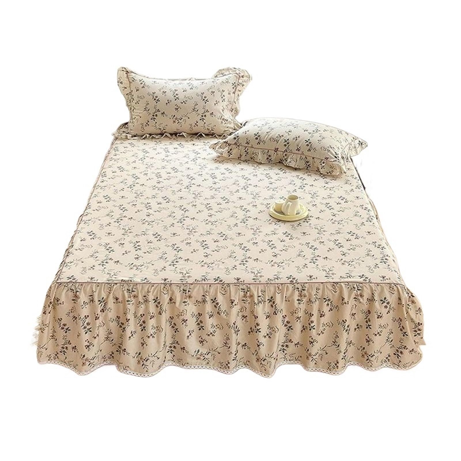 1pc Floral Ruffles Bed Skirt Bedspread Soft Bedsheet With Elastic Band At Four Corner(No Pillowcase)(P,Queen 152x203cm 1pc)