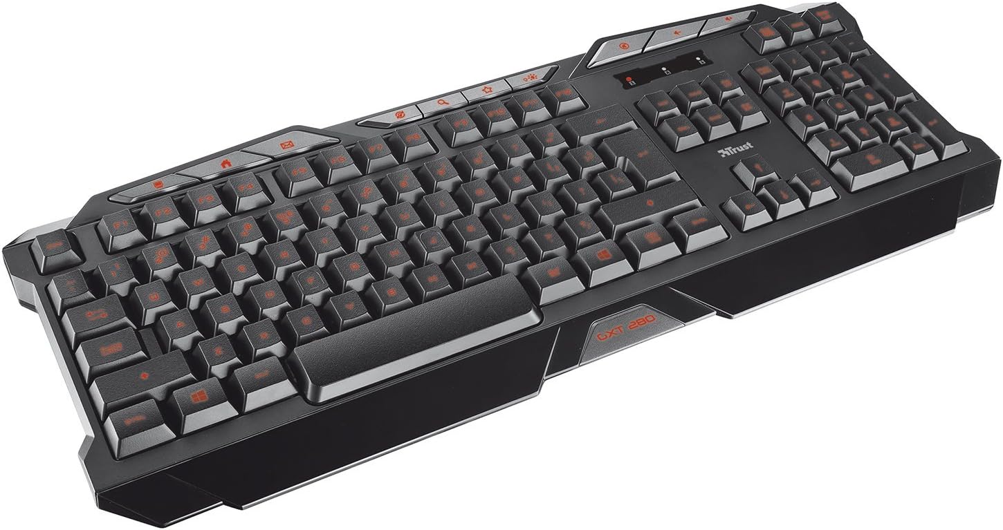 Trust GXT 280 Adjustable LED RGY Backlit Wired Gaming Keyboard, Programmable Keys, Black