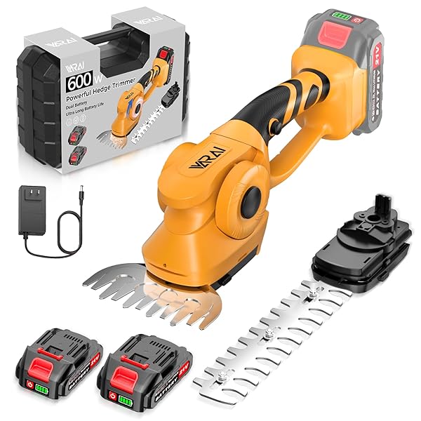 Cordless Hedge Trimmer, 2-in-1 Hedge Trimmer, Ultra Long Battery Life with Battery*2, high-Power and high-Capacity Grass Trimmer for Gardens, Yards and lawns, Including Charger