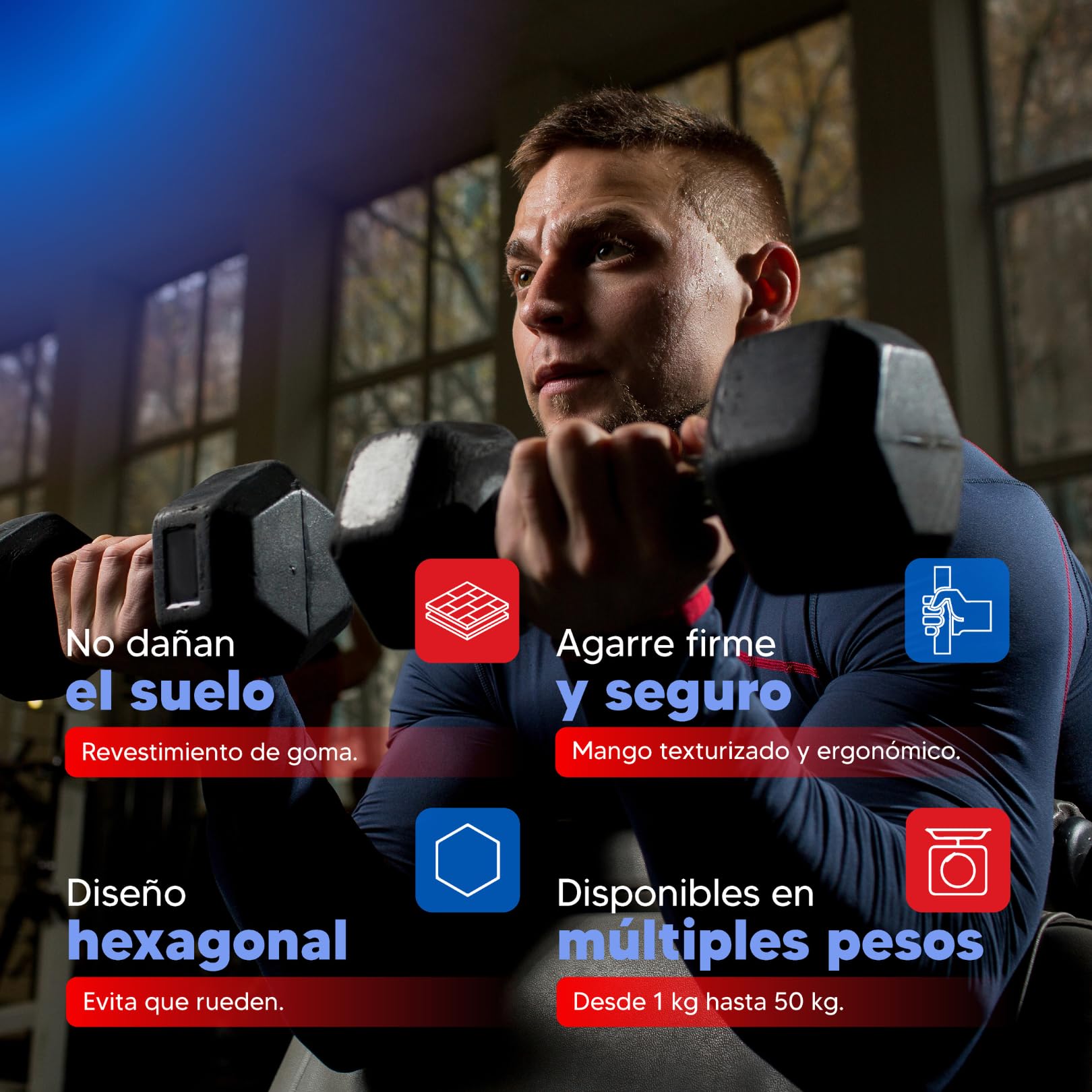 Mancuernas Hexagonales por Pares de 1kg hasta 50kg - Pesas y Mancuernas Antideslizantes - Mancuernas para Entrenamiento en Casa y Gimnasio. Set de 2 unidades del mismo peso