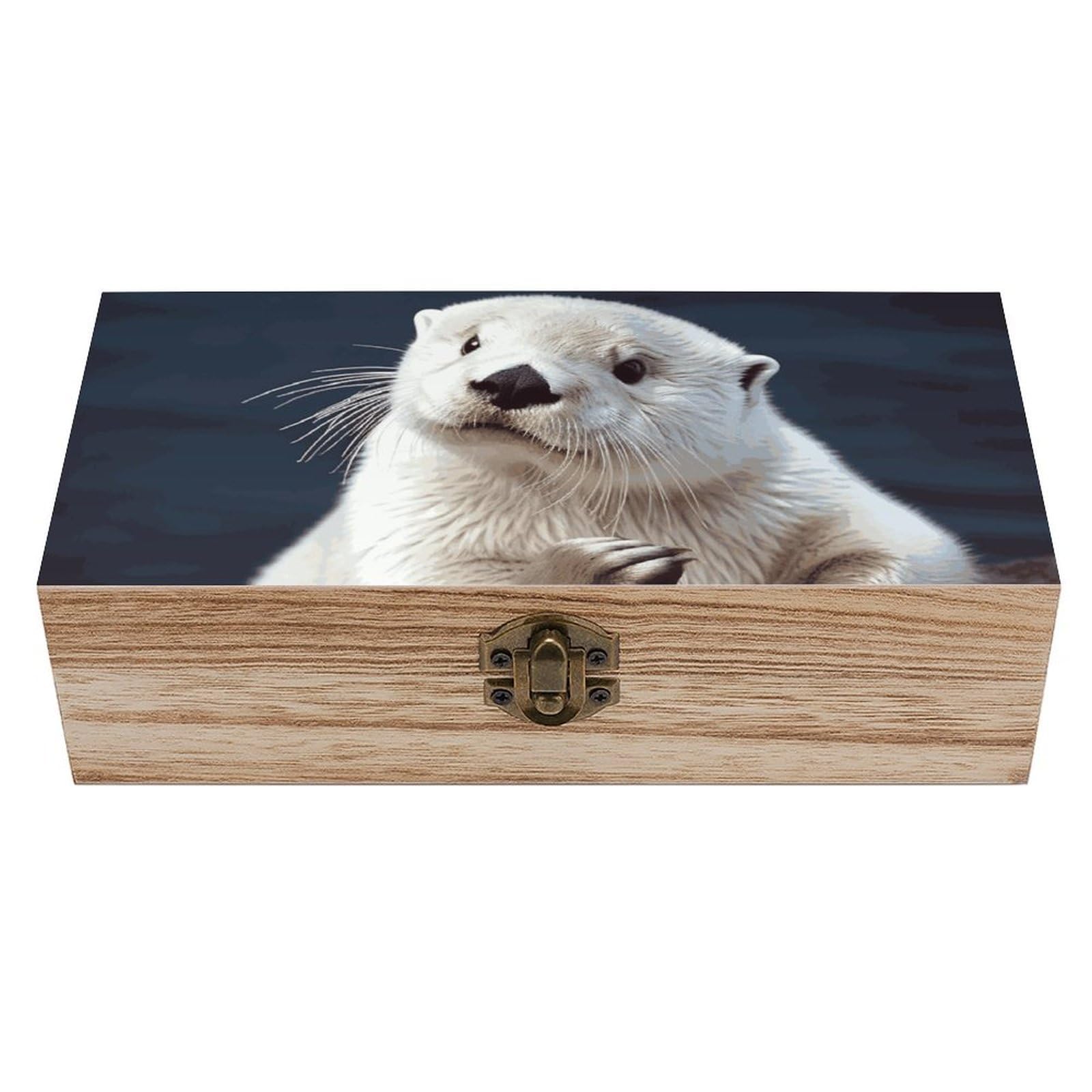 White Otter Wooden Storage Box Exquisite Durable Wood Gift Case Sturdy Vintage Jewelry Wooden Chest for Art Hobbies Storage Keepsake Gift