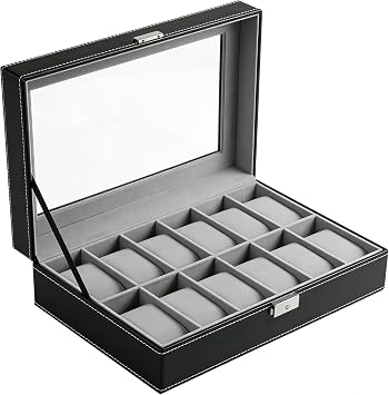 Watch Case Watch Box for Men - Watch Cases Display Holder Organizer Stand Storage Multi Boxes 12 Slot Small Leather Personalized Multiple Watch Safe Container with Lock for Women,PU Watch Holders