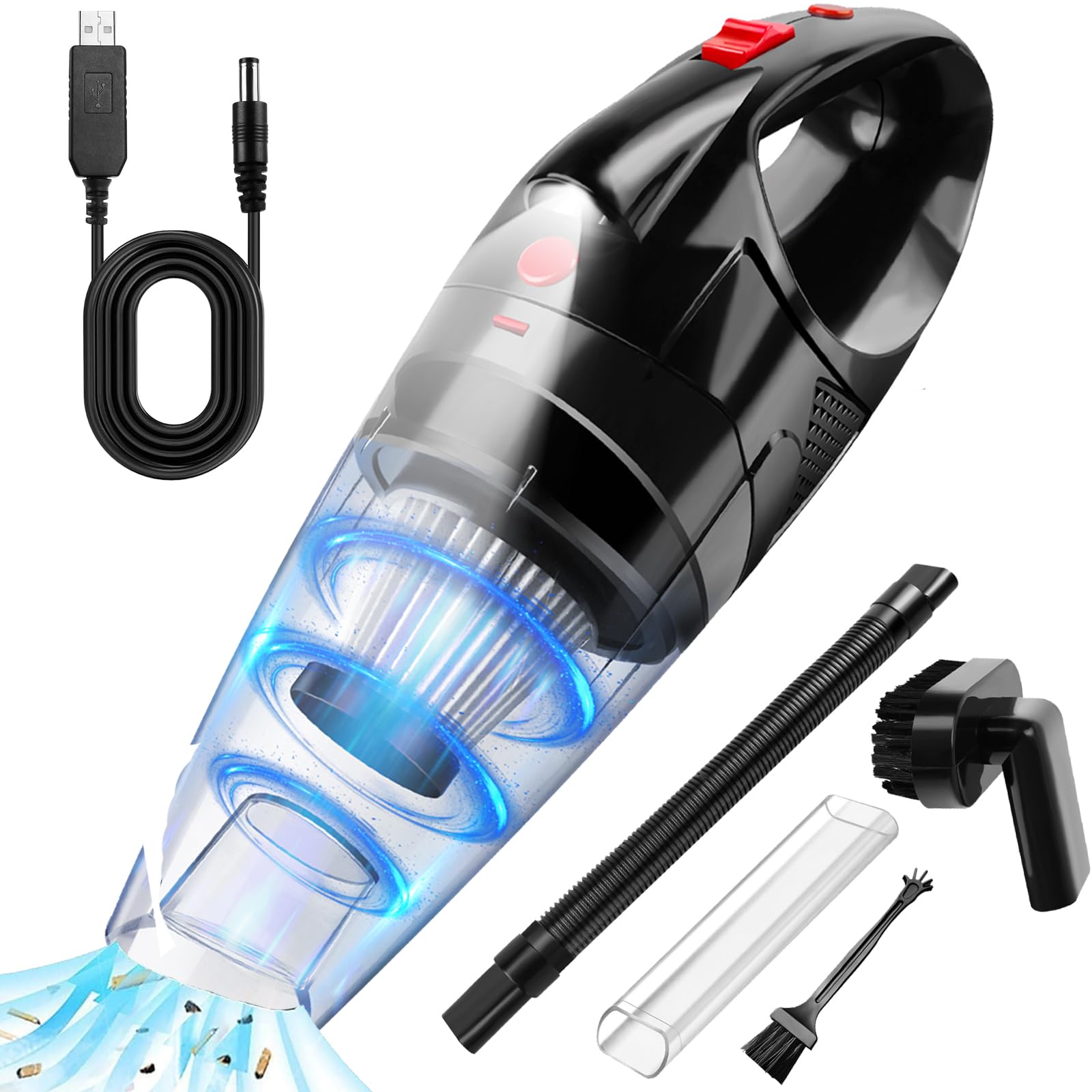 ZanGeHand Vacuum Cleaner For Car, Powerful 7500Pa Strong Suction, Mini Portable Rechargeable Handheld Car Vacuum Cleaner, Built-in LED Light, with HEPA Filter and USB Charging Cable
