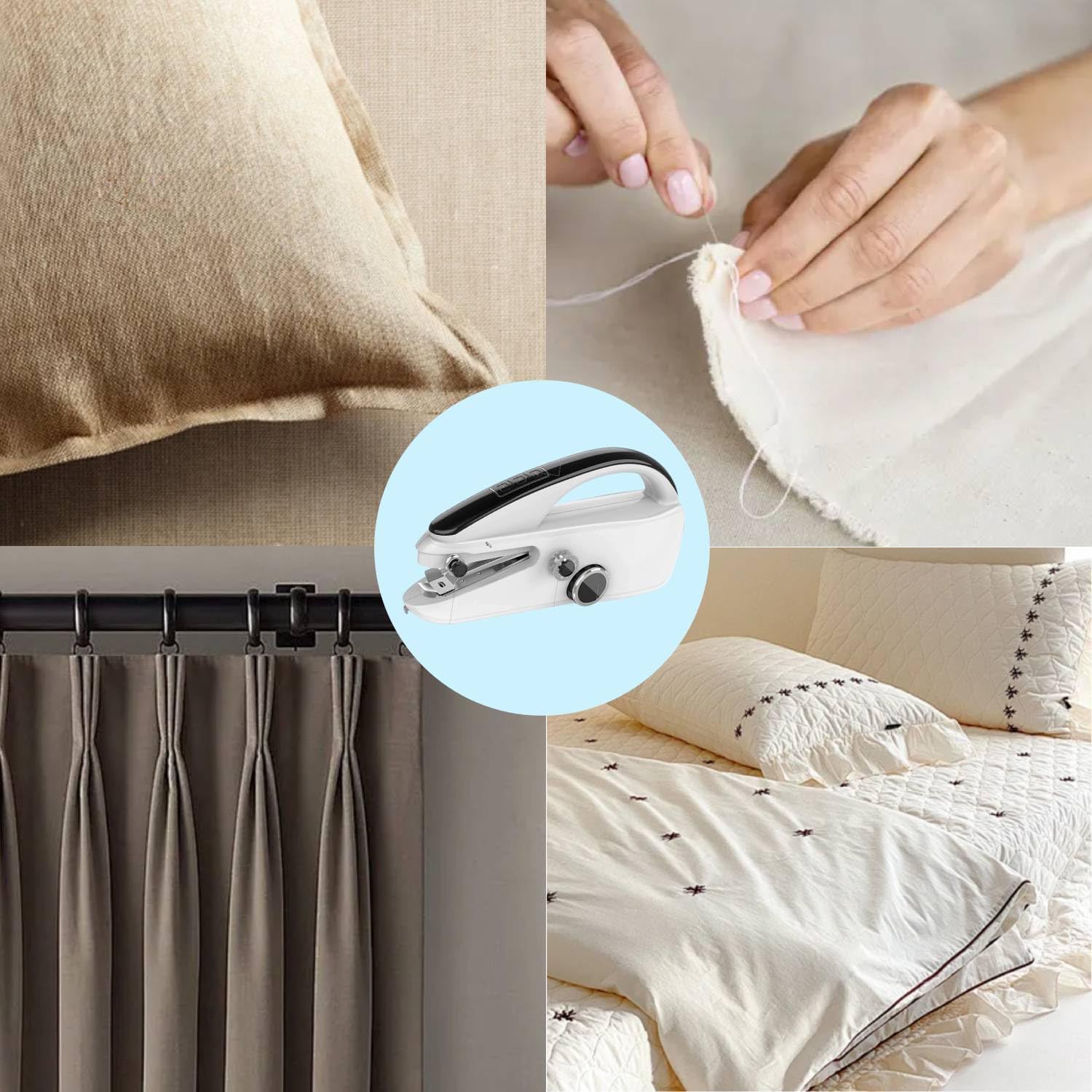 Máquina de coser de mano, mini máquina de coser portátil para principiantes, kit de máquinas de coser eléctricas, 2 modos de potencia, para coser ropa, tela, hogar y viajes 7