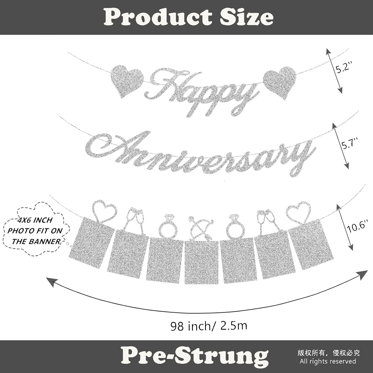 Concico 25th Anniversary Decorations Party Supplies Set of Happy Anniversary Photo Banner and Balloons,Hanging Swirls for 25 year Wedding decor(silver)