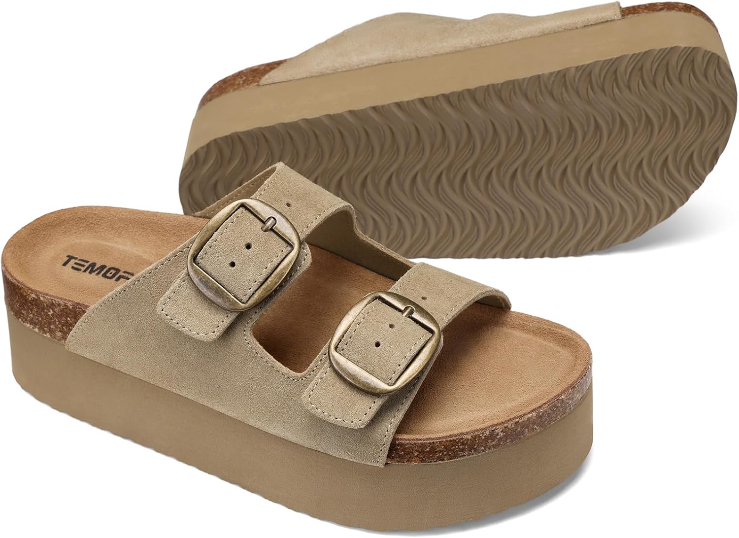 TEMOFON Platform Sandals Women Dressy Summer Arch Support Wedge Sandals for Women 2026 Comfortable Walking Slip on Beach Casual Womens Shoes Camel Size 7
