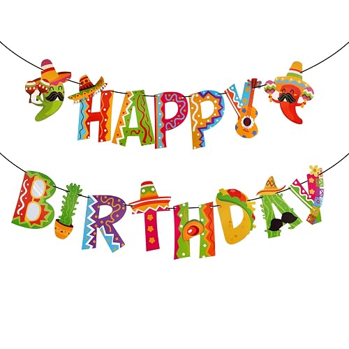 2Pcs Mexican Happy Birthday Banner Mexican Fiesta Birthday Party Decorations