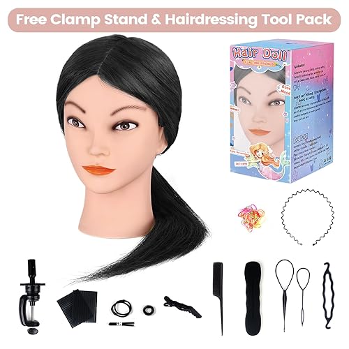 Miniatura 7 de MYSWEETY - Cabeza de maniquí con cabello 100% humano, cabeza de muñeca de cabello real de 18 pulgadas para peinar el cabello, maniquí de