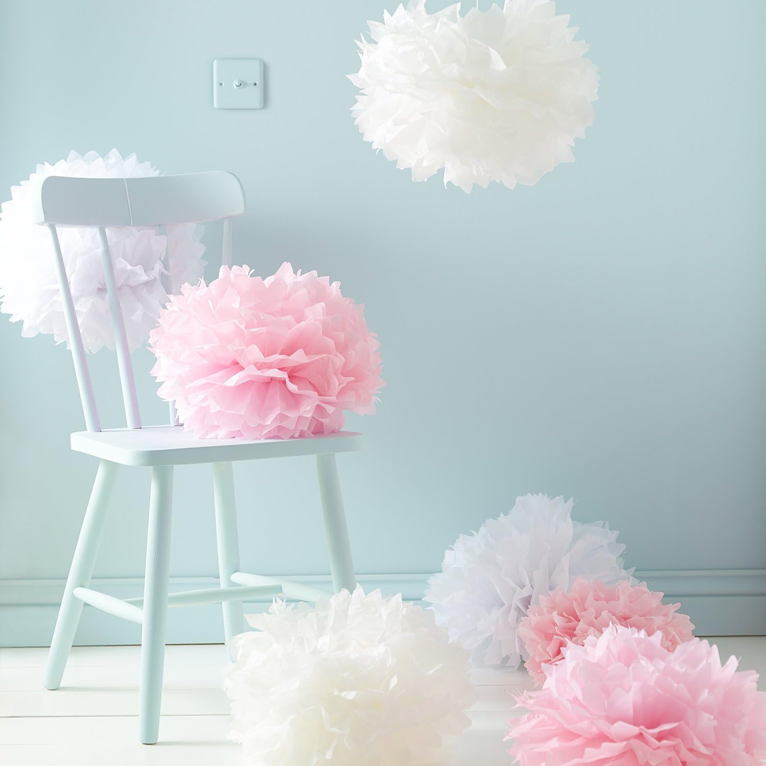 Pack of 9 White Pink & Ivory Tissue Paper Pom Poms by Lights4fun