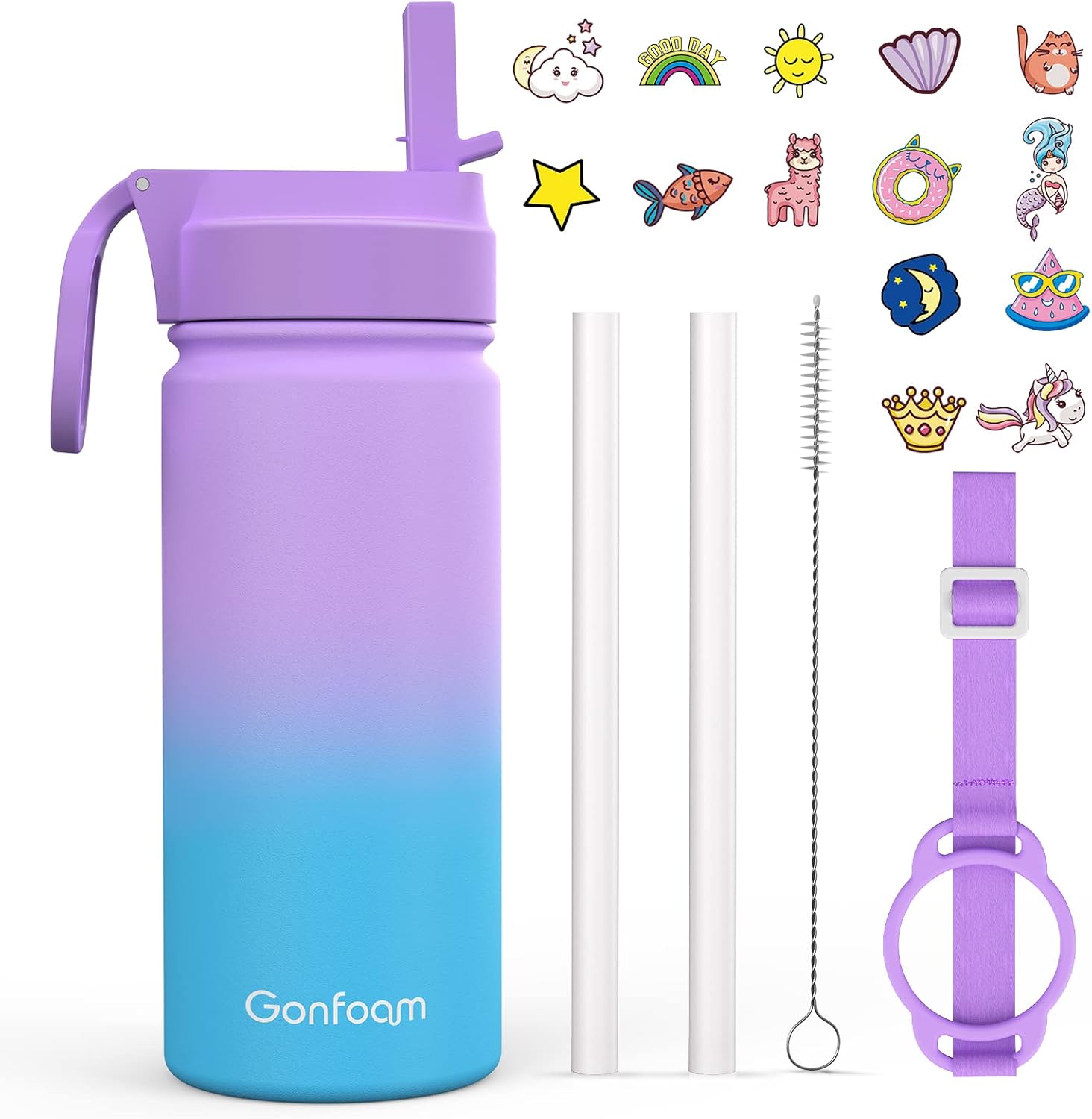 16oz Water Bottles with Straw and Stickers, Stainless Steel